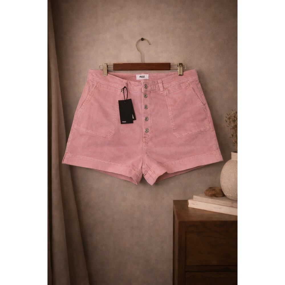 PAIGE Mayslie Shorts Pink Terracotta High Rise Button Fly NWT 34 festival Fun
